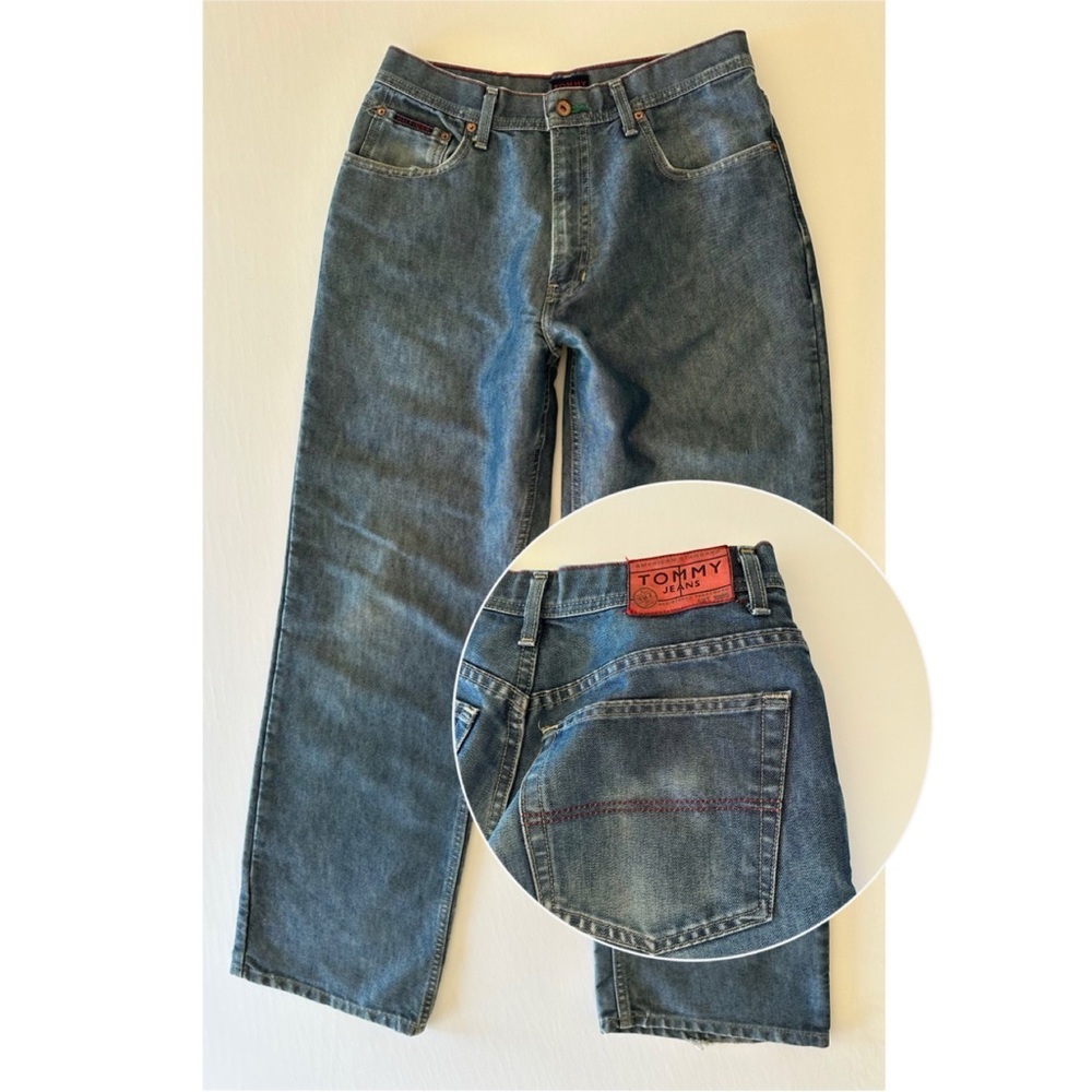 VINTAGE Tommy Hilfiger Jeans Mens 32 Blue Baggy Straight Leg Y2K